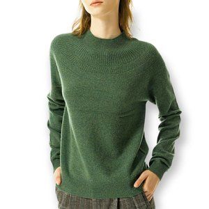 Assual 100% Wool Knit Sweater Size Large Green Mock Neck Lightweight